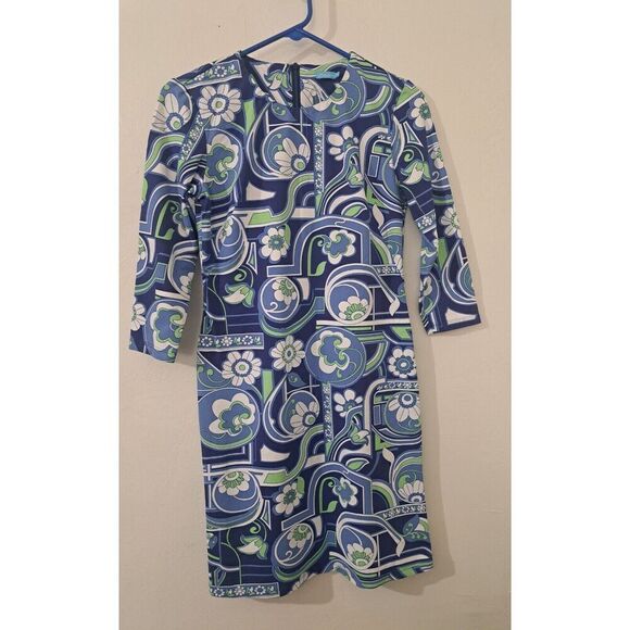 J MCLAUGHLIN Womens Small Shift Dress Sage Green Blue Print Catalina Cloth - Picture 1 of 8